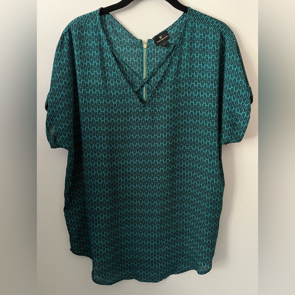 Worthington teal print blouse size small